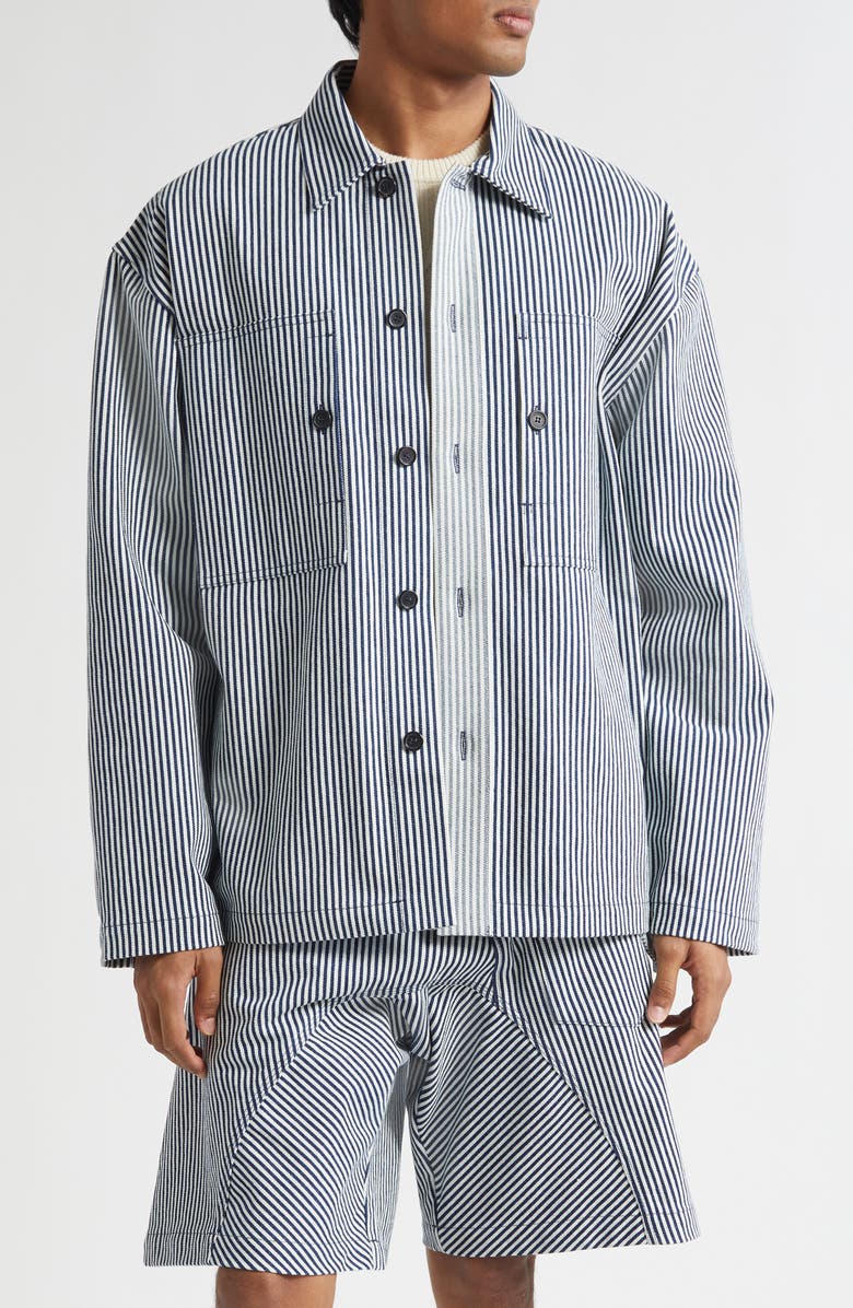 JW Anderson Stripe Patch Pocket Overshirt, Main, color, Off White/ Navy
