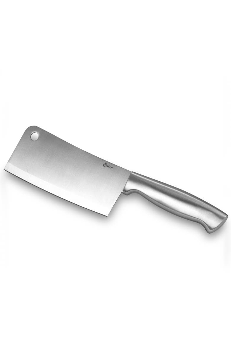 OSTER Baldwyn 22 Piece Stainless Steel Cutlery Set with Stainless Steel Handles and Wooden Block, Alternate, color, Silver