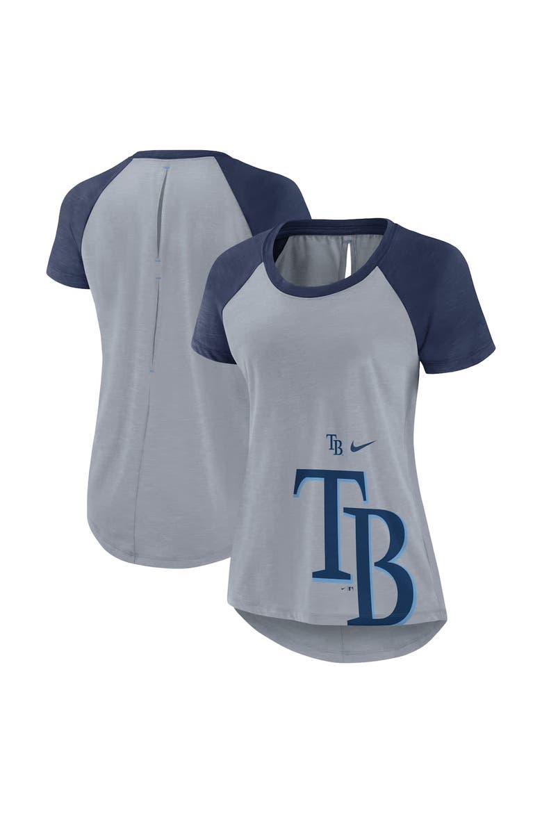 Women's Nike Heather Gray Tampa Bay Rays Summer Breeze Raglan Fashion T-Shirt, Main, color, Heather Gray