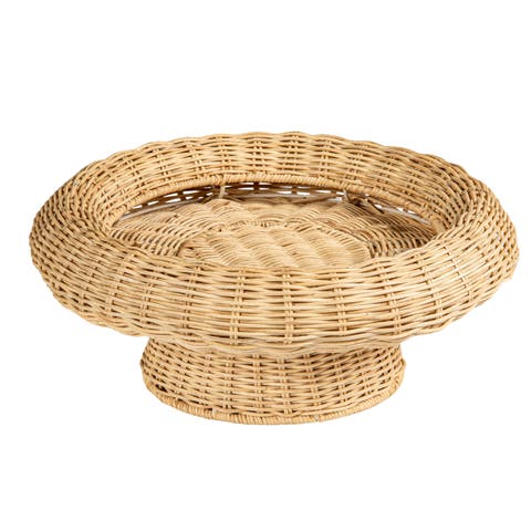 Round Hand-Woven Rattan Pedestal Bowl, Natural