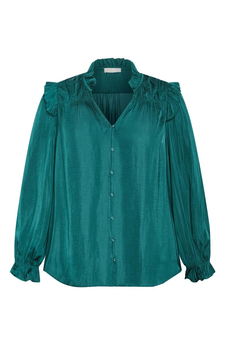 City Chic Jocelyn Ruffle Gathered Top, Alternate, color, Jade