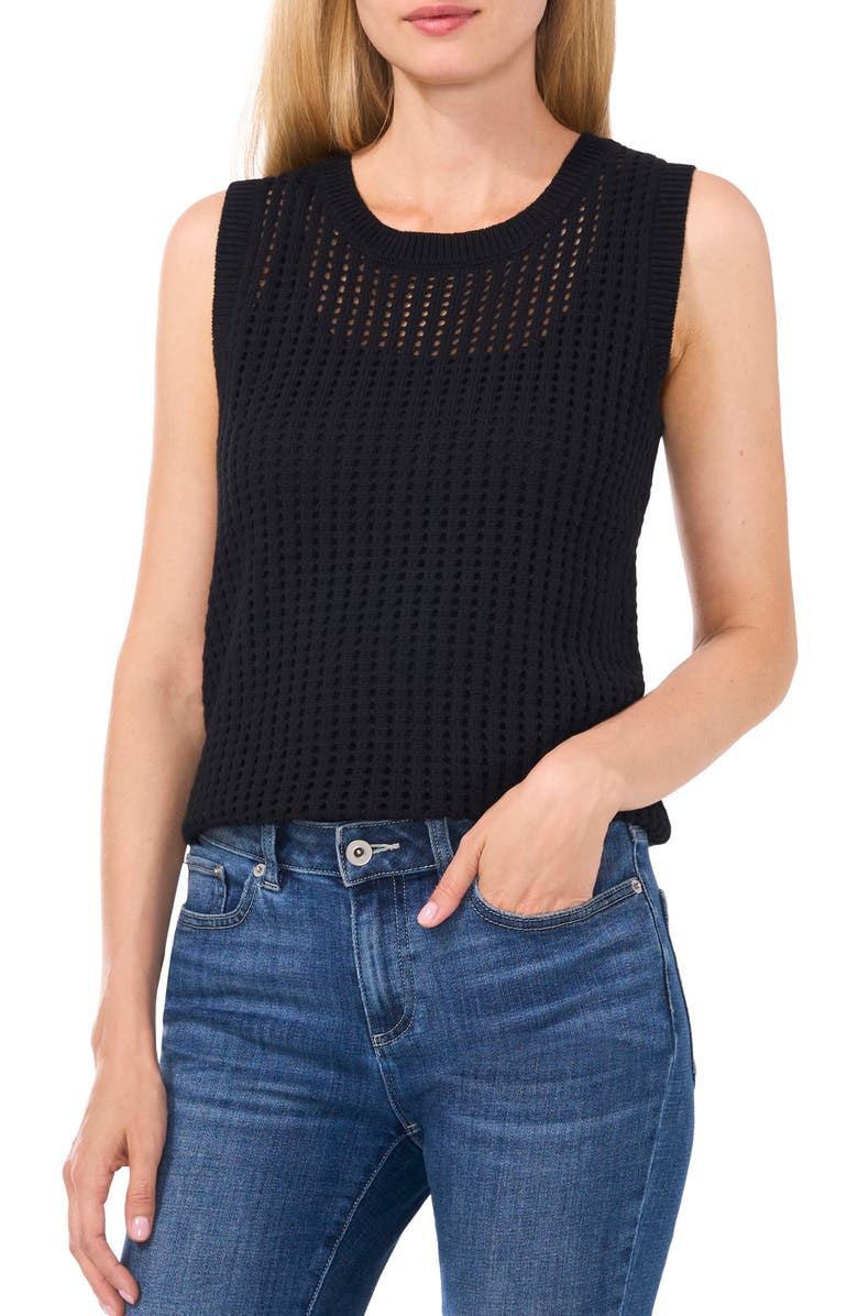 CeCe Openwork Cotton Sweater Tank, Main, color, 