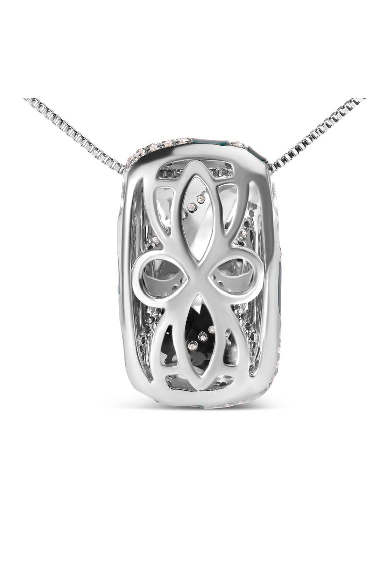 Silver Turquoise Enamel and 1/2 Cttw Diamond Block Pendant Necklace, Alternate, color, White