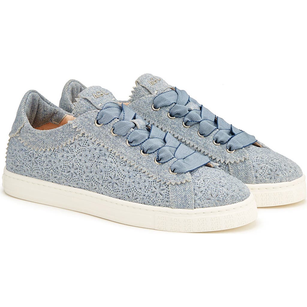 Agl Attilio Giusti Leombruni Women's Suzie Denim Print Lace Up Low Top Sneakers In Jeans-milk