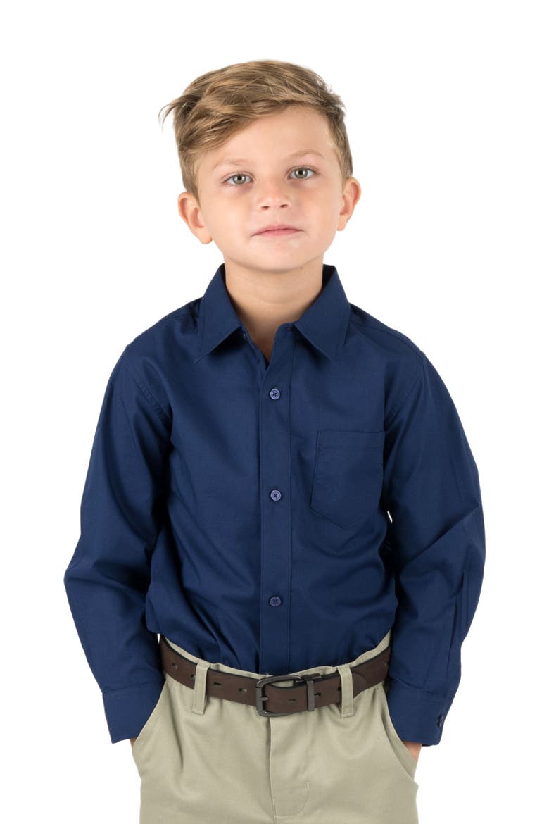 Boys Long Sleeve Dress Shirt, Alternate, color, NAVY