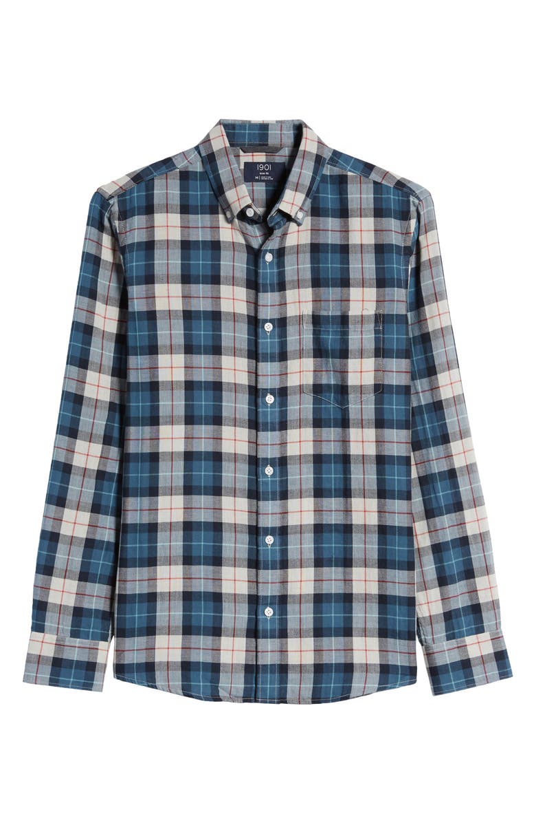 1901 Duofold Slim Fit Plaid Button-Down Shirt, Alternate, color, Blue - Ivory Sean Plaid