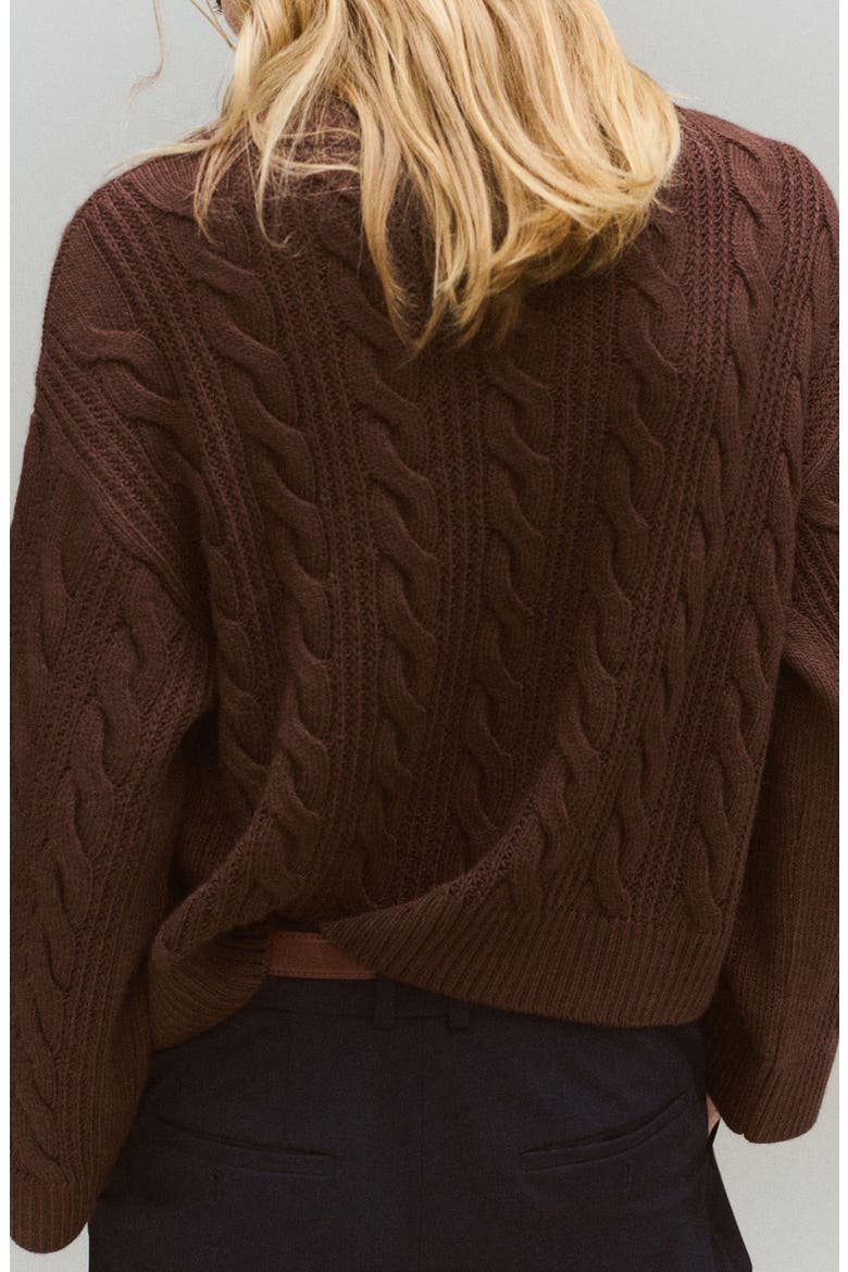Cable V-Neck Sweater, Alternate, color, BROWN