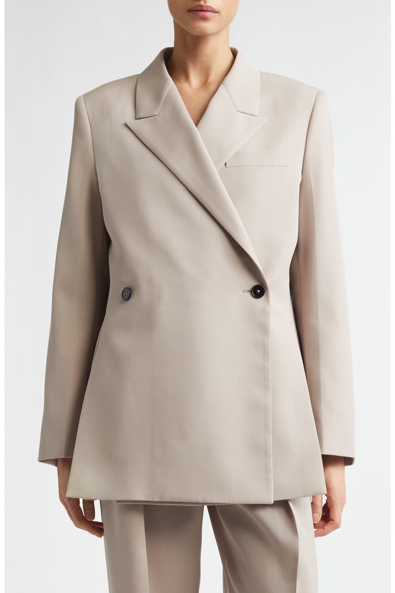 Slim Double Breasted Wool Gabardine Blazer, Main, color, MAUVE
