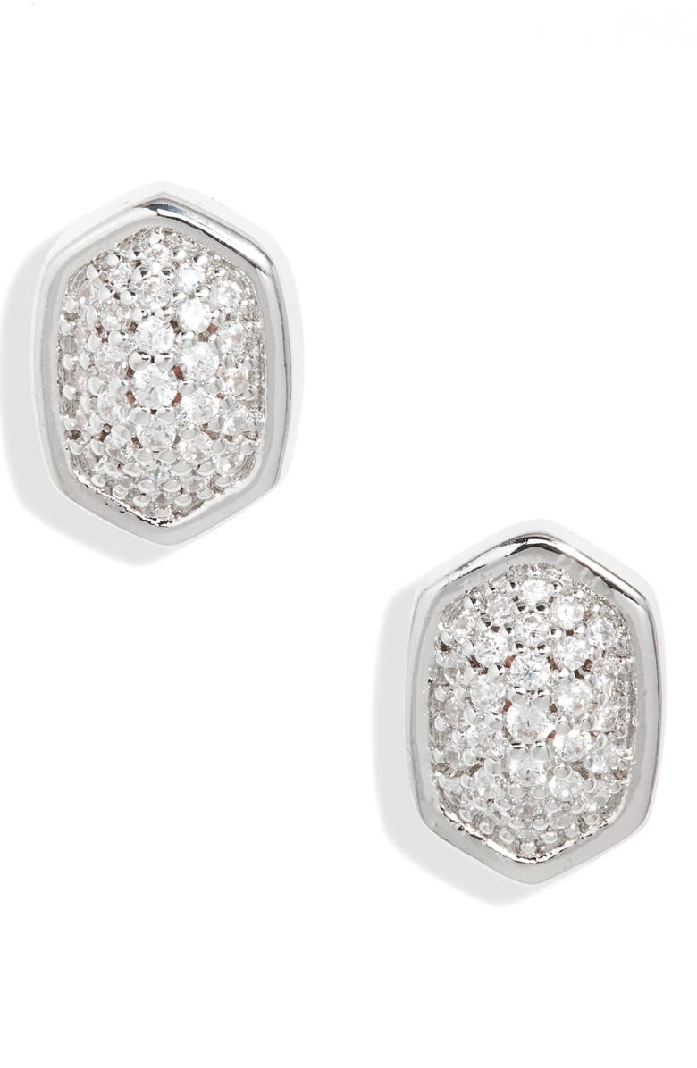 Kendra Scott Alanna Cubic Zirconia Stud Earrings, Main, color, Silver White Crystal