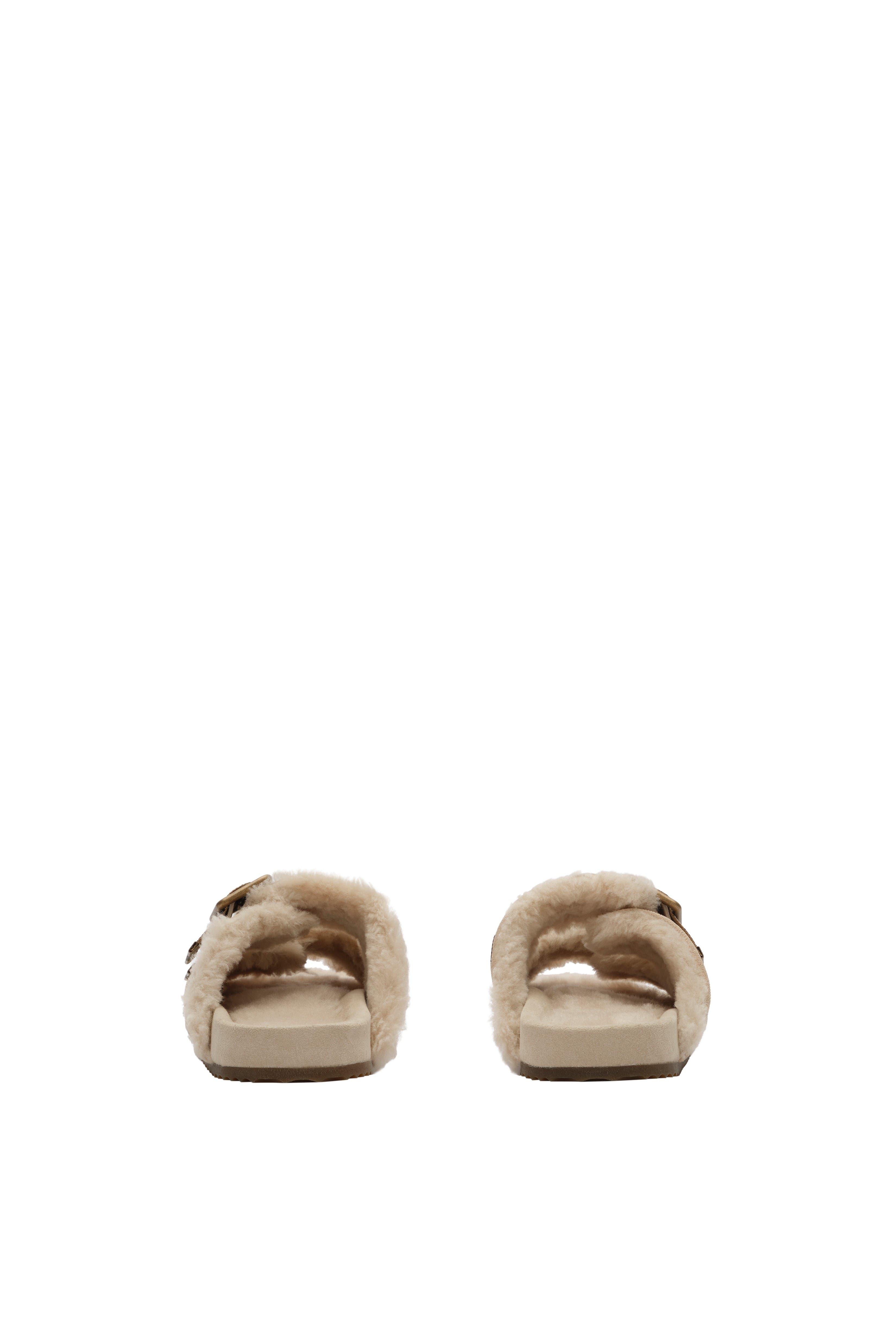 Burberry Check Shearling Urchin Sandals, Alternate, color, Blonde Beige