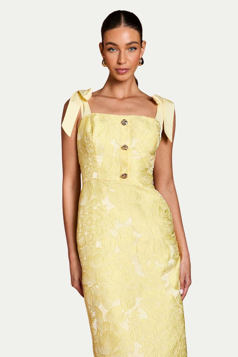 Button Detail Pencil Dress, Alternate, color, Lemon