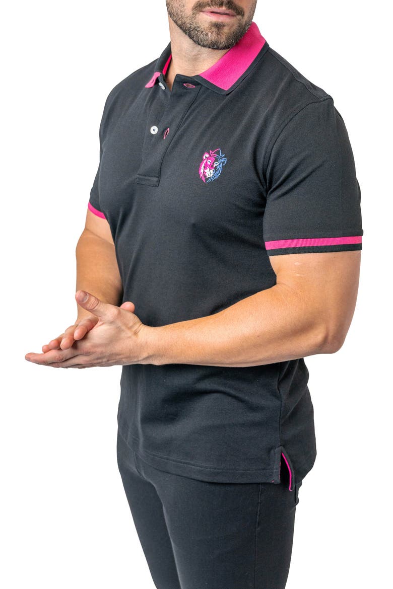 Tipped Delhi Embroidered Polo, Alternate, color, BLACK