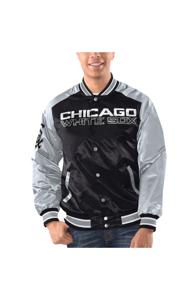 STARTER Men's Starter Black/Silver Chicago White Sox Varsity Satin Full-Snap Jacket, Main, color, Black