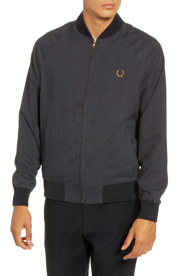 Slim Fit Houndstooth Bomber Jacket, Alternate, color, GUNMETAL