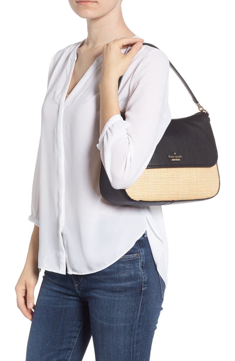 Kate Spade New York jackson street - colette straw & leather satchel, Alternate, color,