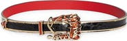 Christian Louboutin Giddy Croc Embossed Leather Skinny Belt