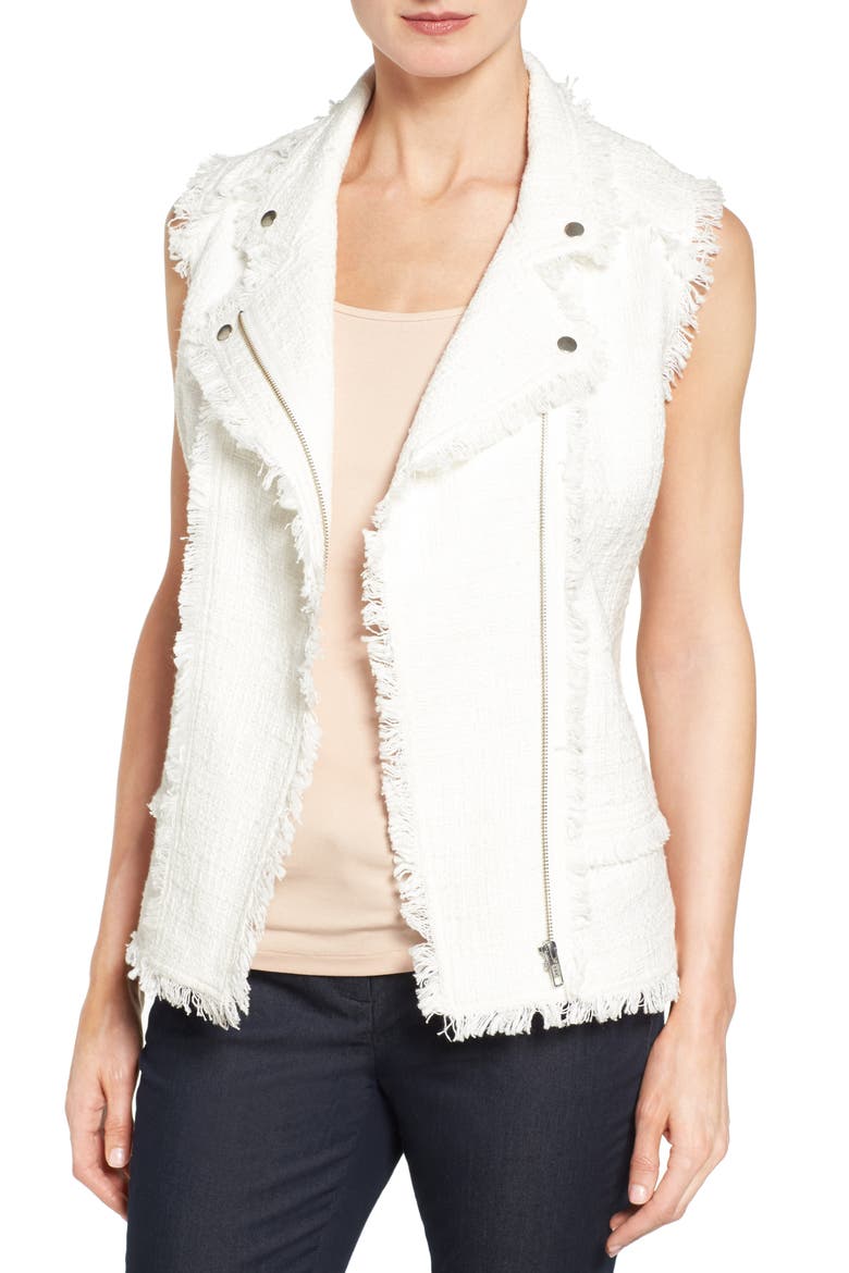 Fringe Tweed Vest, Main, color, IVORY CLOUD