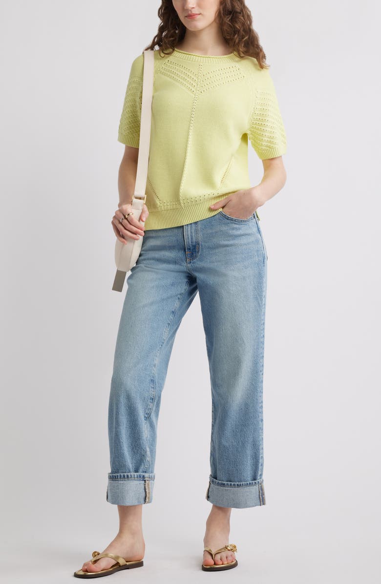 Treasure & Bond Pointelle Short Sleeve Cotton Sweater, Alternate, color,