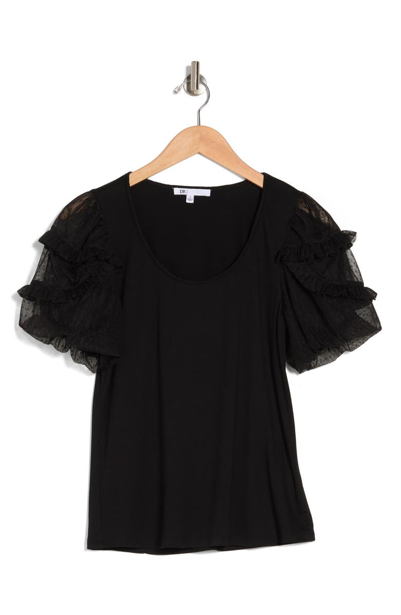 DR2 by Daniel Rainn Mesh Dot Puff Sleeve Top, Alternate, color,