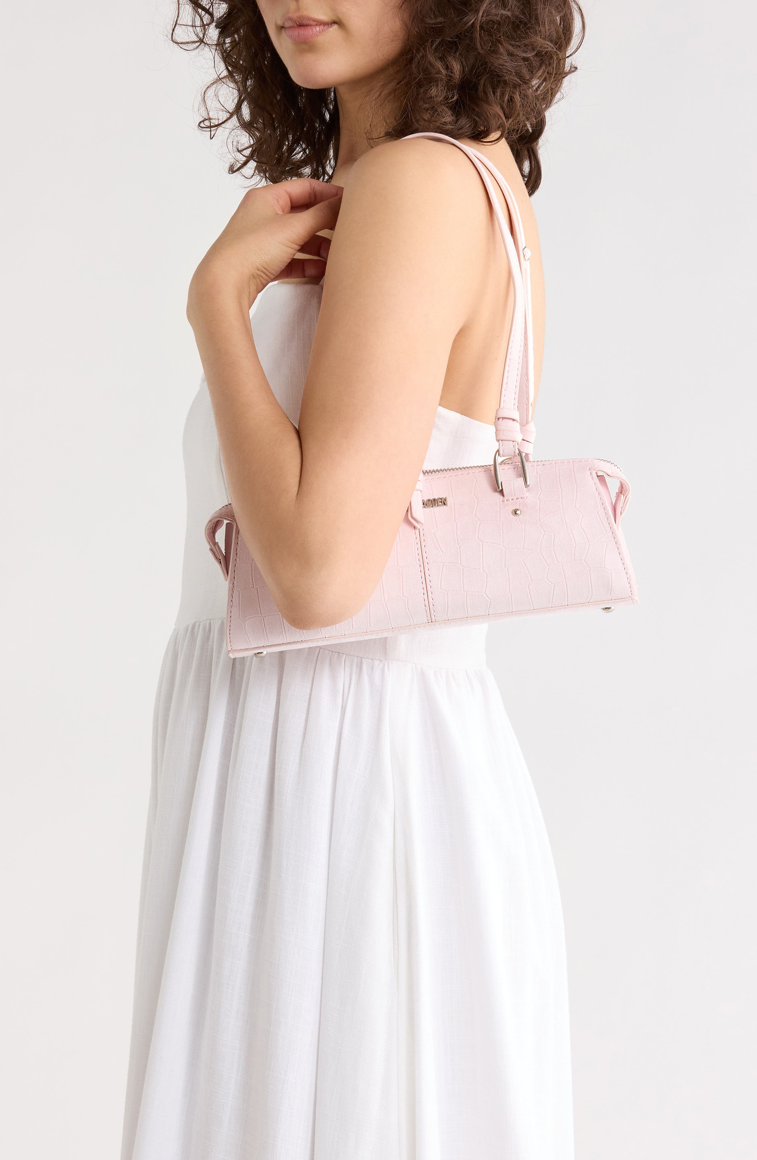 Sybil Croc Embossed Faux Leather Shoulder Bag, Alternate, color, BALLET PINK