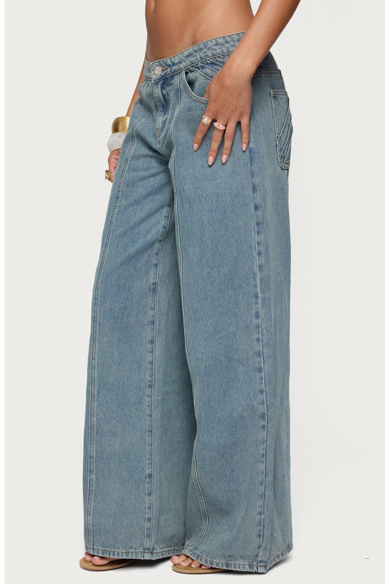 Stitch Pleat Low Rise Wide Leg Jeans, Alternate, color, BLUE