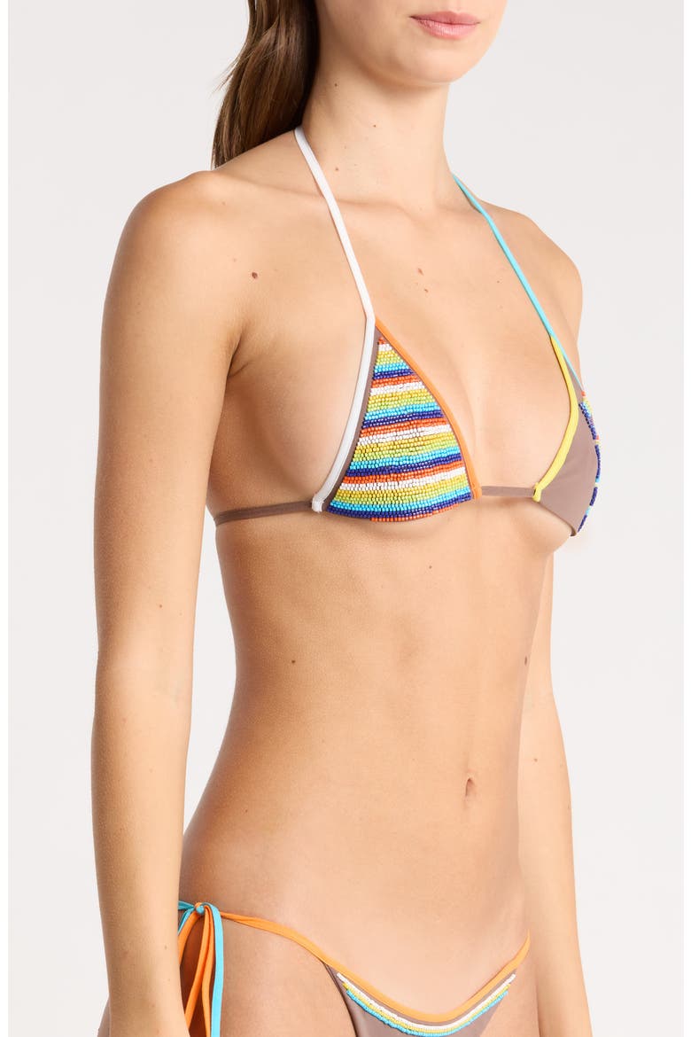 Bead Embellished Triangle Bikini Top, Alternate, color, BROWN MULTI