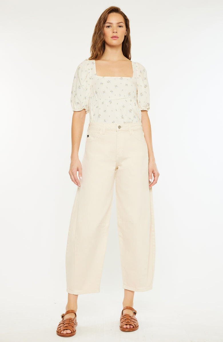 KanCan Addison High Rise Horseshoe Cropped Jeans, Alternate, color, Ivory