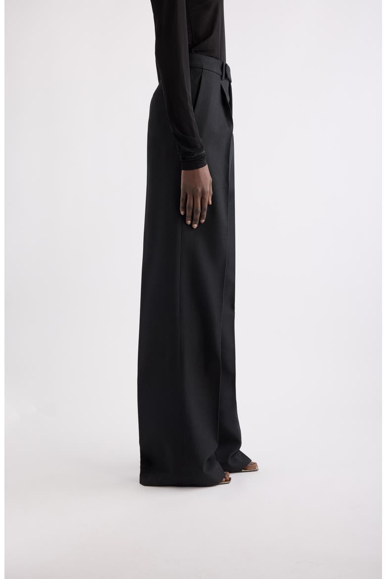 Pleated Wide Leg Wool Trousers, Alternate, color, NOIR