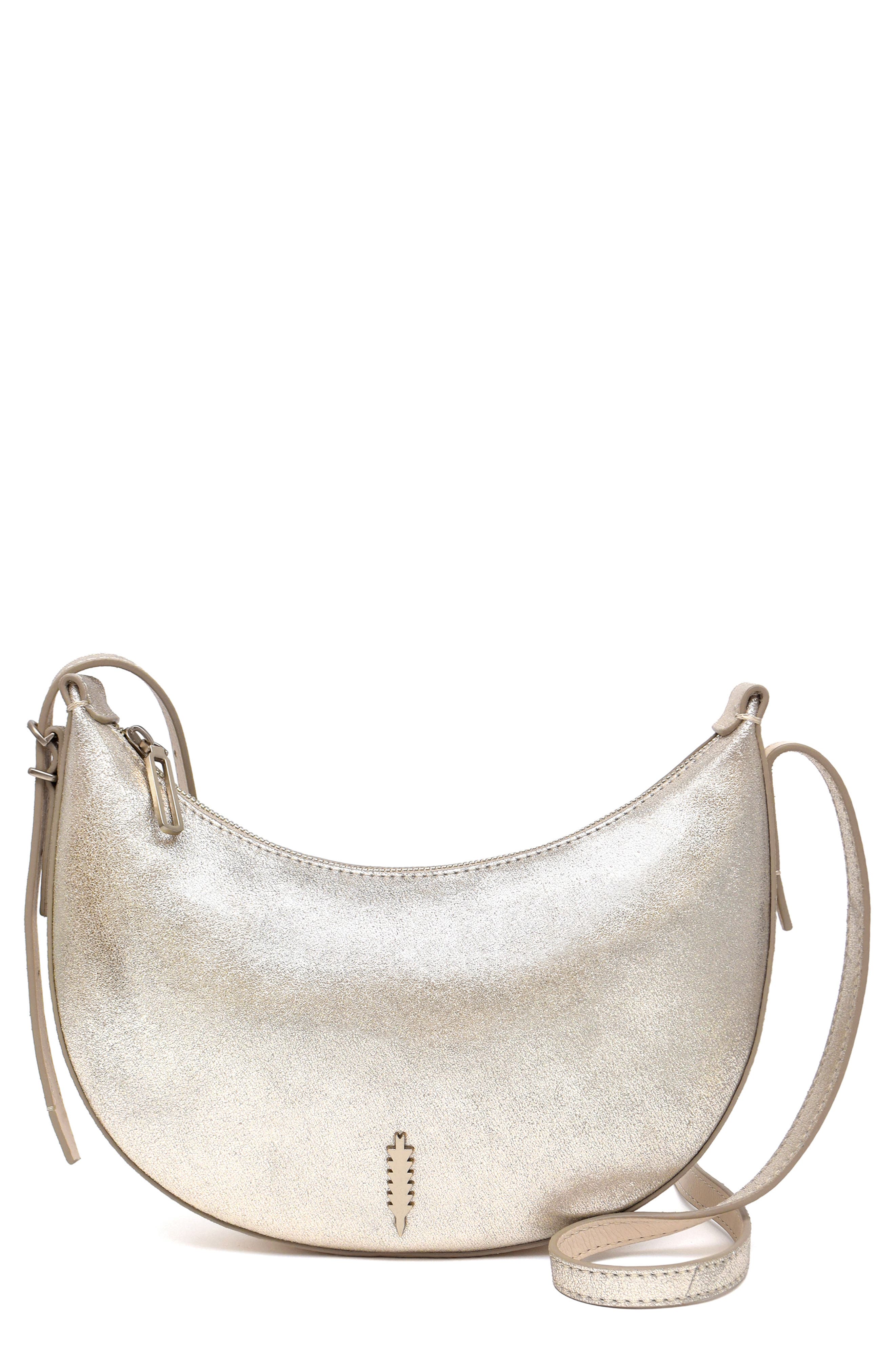 Thacker Silas Shimmer Leather Crossbody Bag, Main, color, Champagne