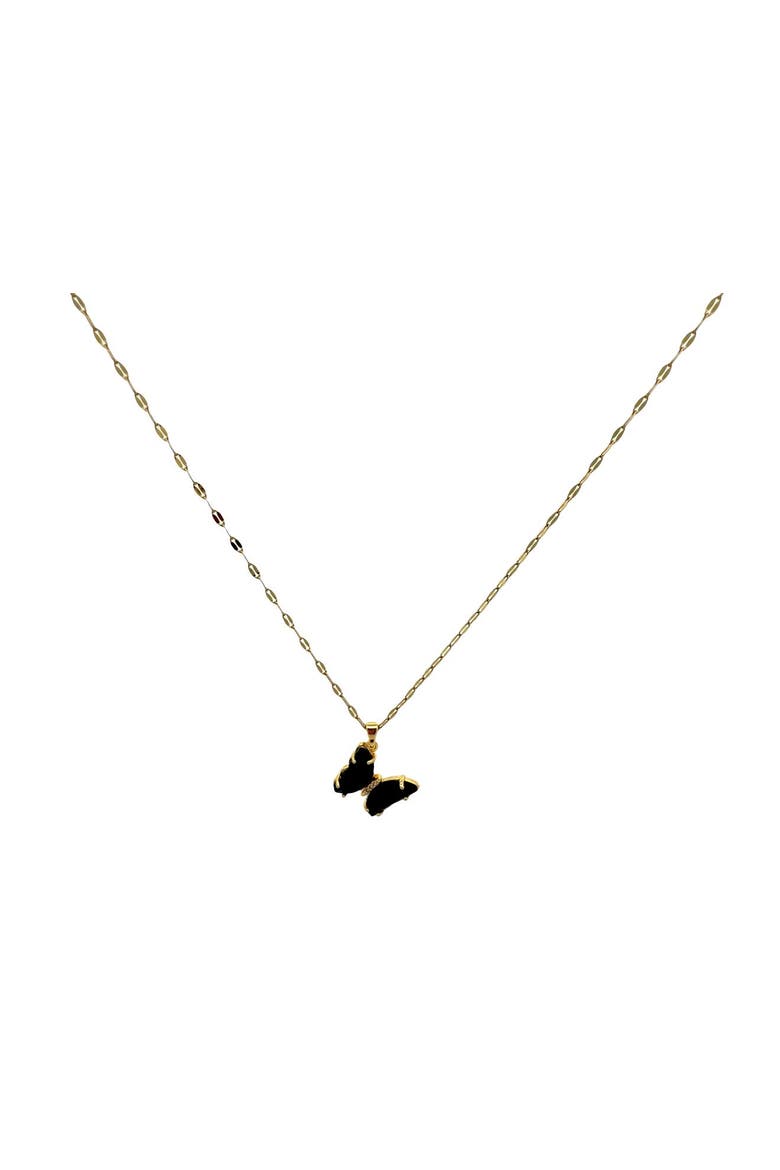 Black Butterfly Crystal Pendant Necklace, Main, color, Yellow
