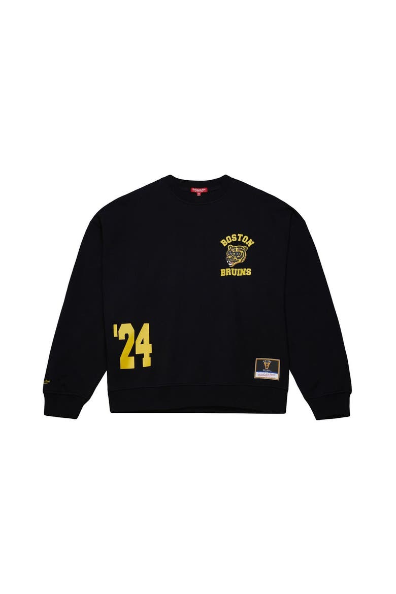 Women's Mitchell & Ness Black Boston Bruins Vintage Crewneck Sweatshirt, Alternate, color, Black
