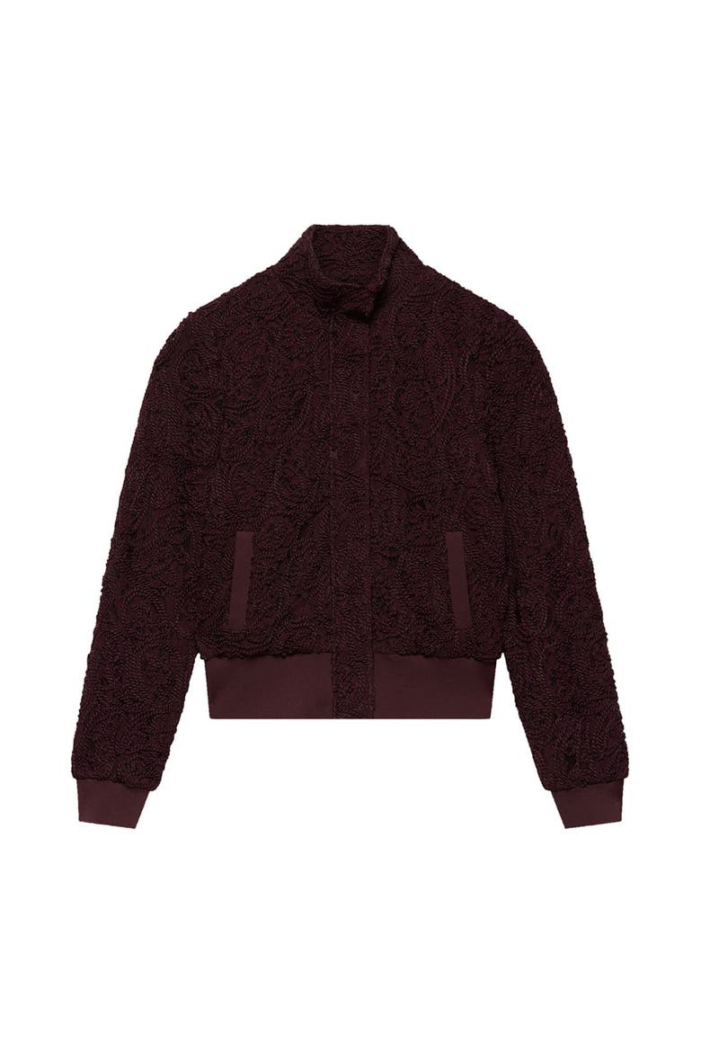 Embroidered Lace Bomber Jacket, Alternate, color, Burgundy