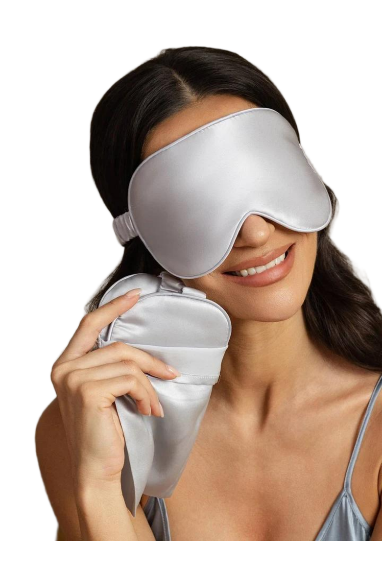 Silk Eye Mask And Envelope Pouch, Main, color, Silver