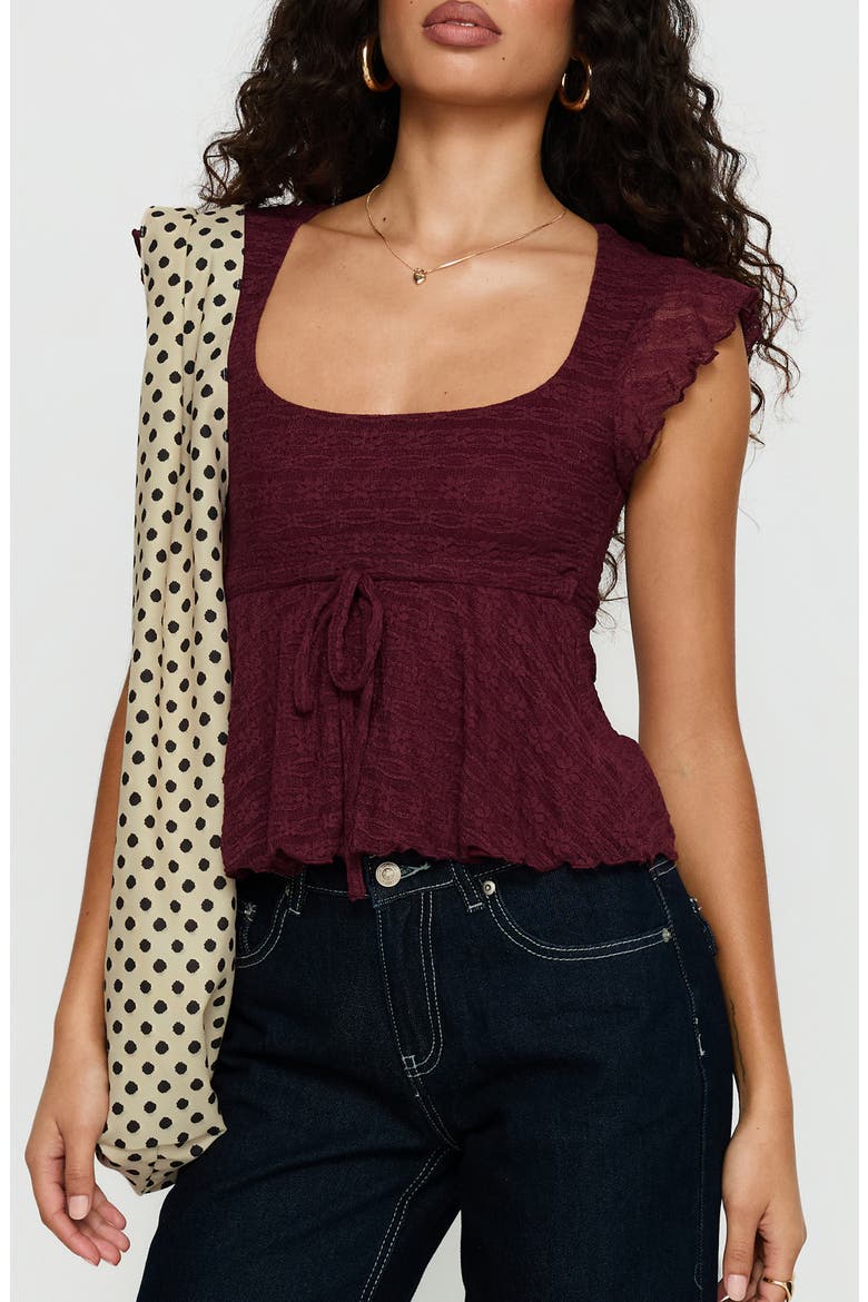 Auroraah Ruffle Babydoll Crop Top, Main, color, CHERRY
