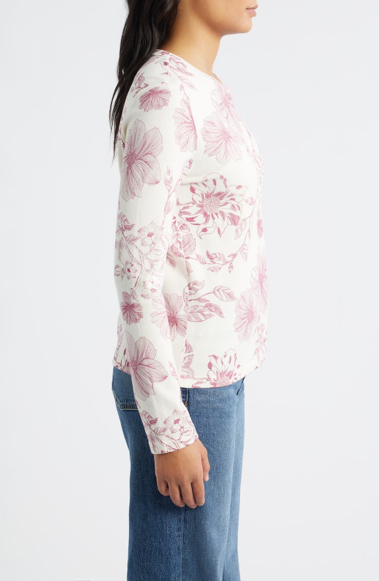 Bobeau Floral Print Cardigan, Alternate, color, Ivory/ Light Red