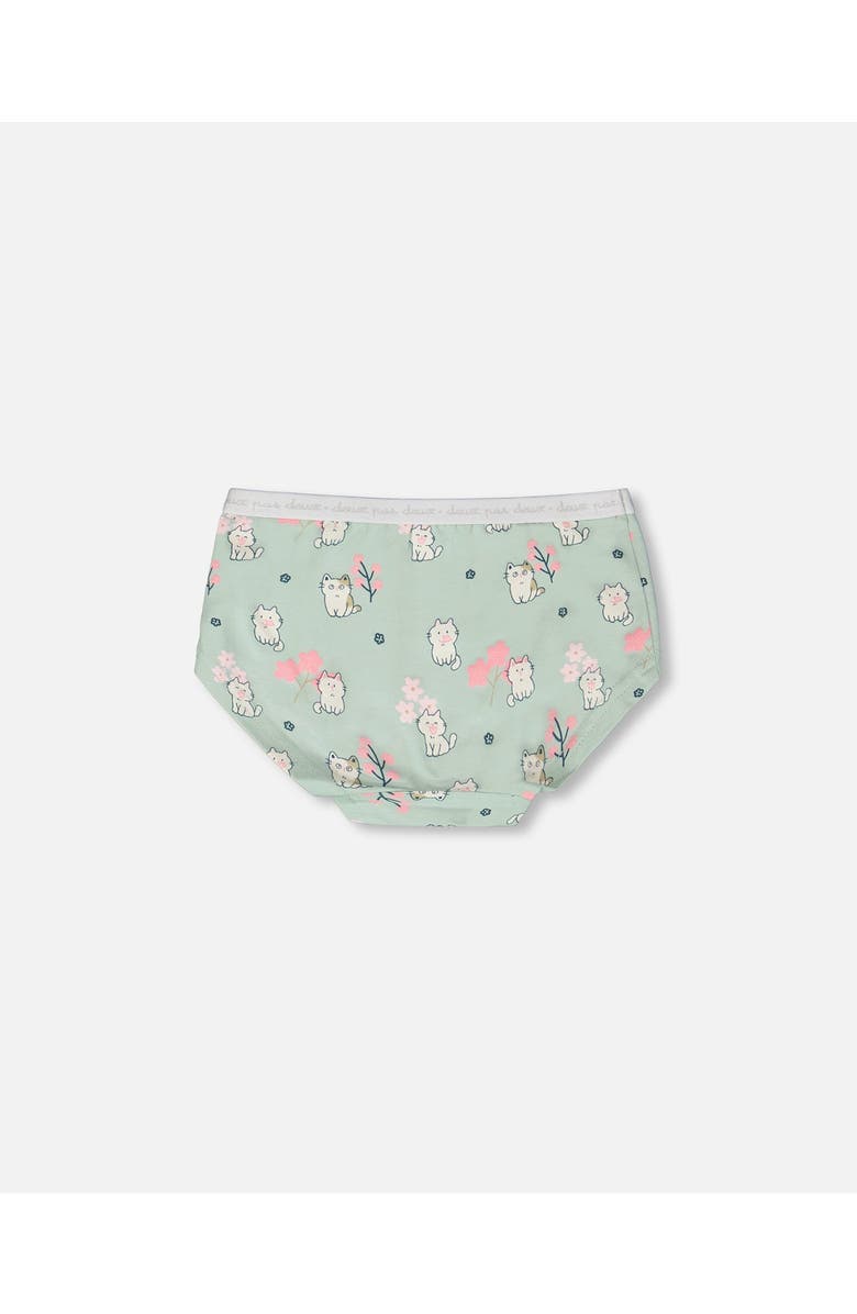 Deux par Deux Organic Cotton Kitten Boyshort Panty, Alternate, color, Green Kitten Print
