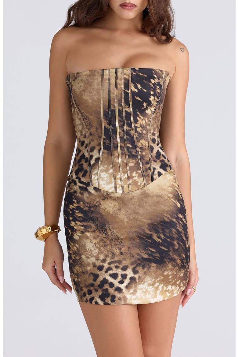 Laila Leopard Print Strapless Cocktail Minidress, Alternate, color, LEOPARD
