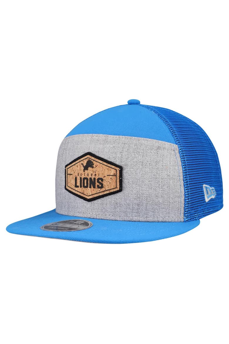 Men's New Era  Gray/Blue Detroit Lions Cork Split Panel 9FIFTY Trucker Snapback Hat, Main, color, Gray