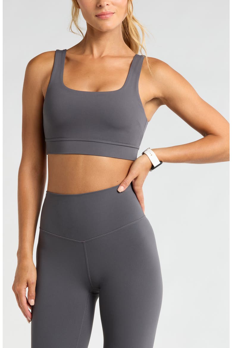 Luxe Lite Squared Up Sports Bra, Main, color, GREY FORGED