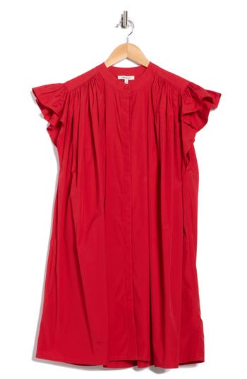 Madewell Flutter Sleeve Button Front Poplin Minidress