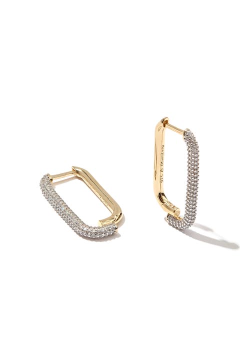 14kt Gold Vermeil Mosaic Pave Hoop Earrings