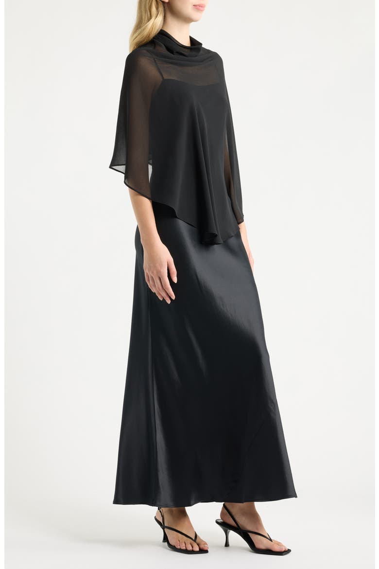 Lilibeth Silk Charmeuse Slipdress & Chiffon Cape Set, Alternate, color, BLACK