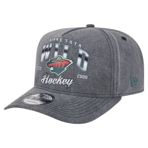 Men's New Era  Charcoal Minnesota Wild Throwback Washed A-Frame Pre-Curved 9FIFTY Snapback Hat