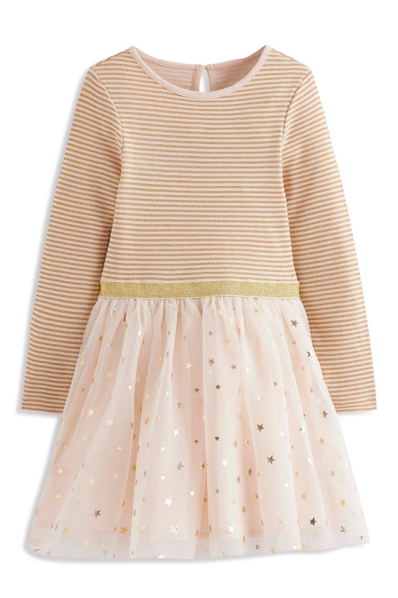 Kids' Metallic Stripe Tulle Skirt Dress, Main, color, SOFT IVORY/ GOLD CONFETTI