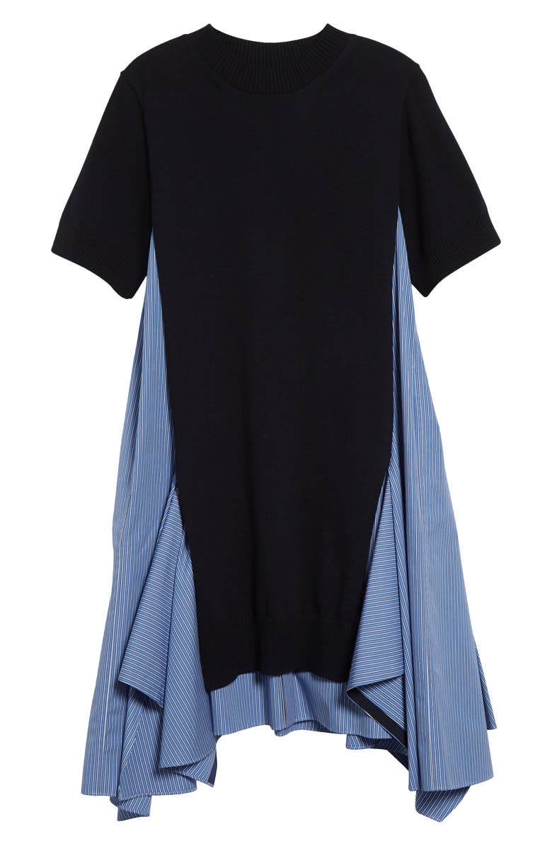 Sacai Mixed Media Poplin & Knit Dress, Alternate, color, 