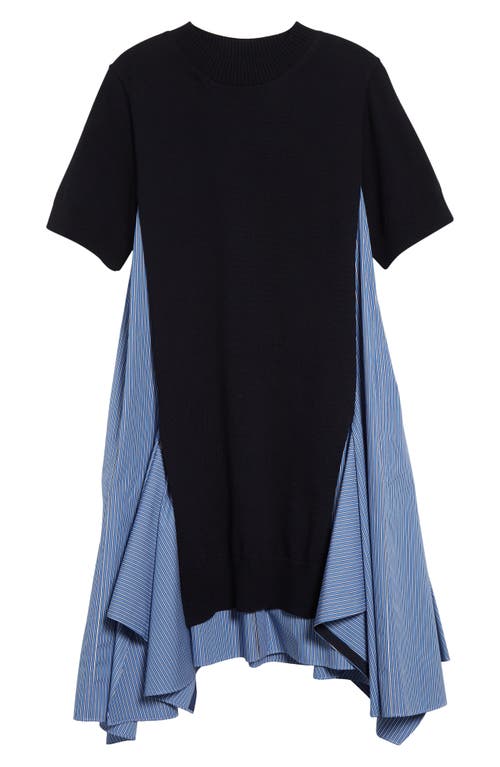 Shop Sacai Mixed Media Poplin & Knit Dress In Navy X Blue Stripe