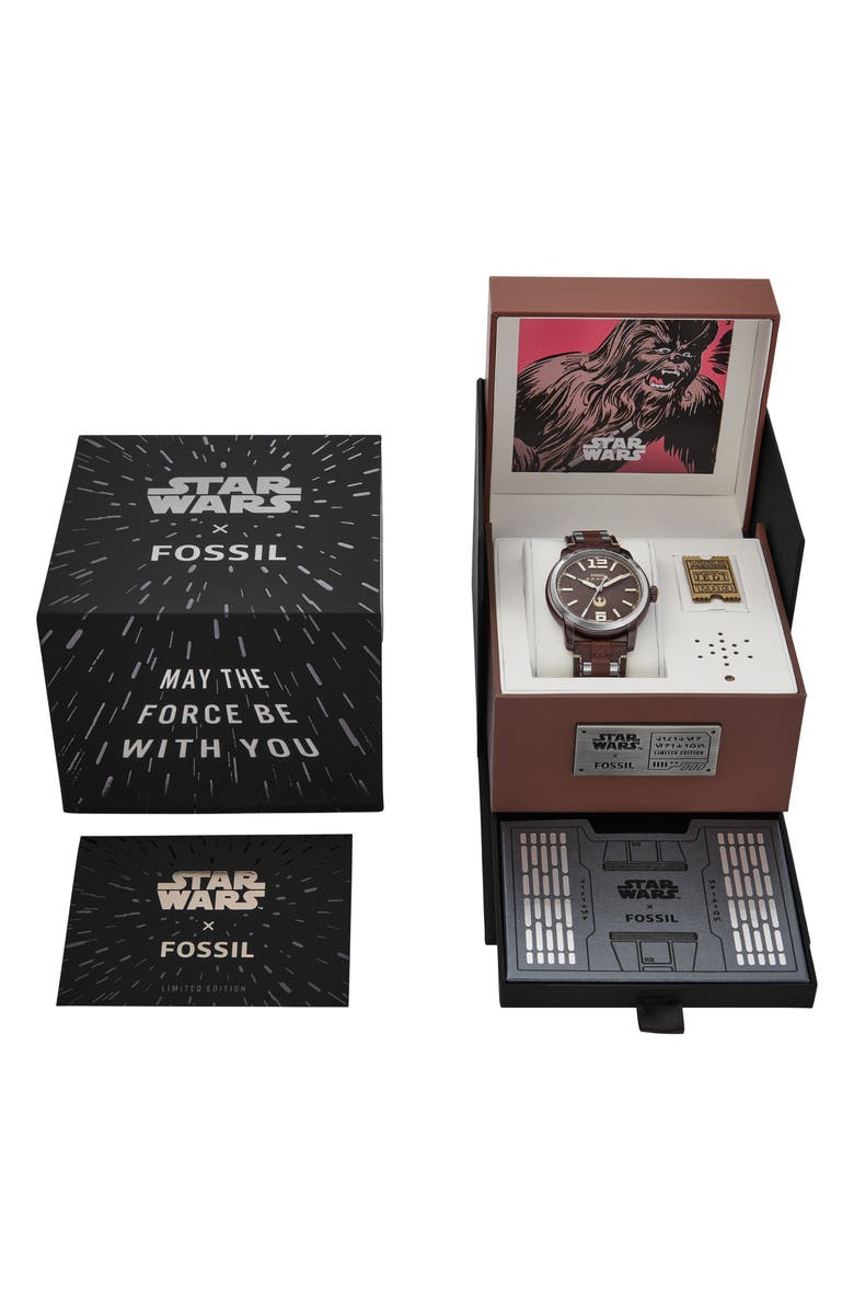 Fossil x Star Wars<sup>™</sup> Limited Edition Chewbacca Leather Strap Watch, 40mm, Alternate, color, 