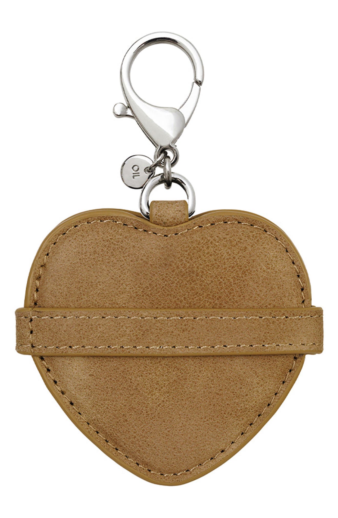 Stand Oil Belted Heart Mirror Faux Leather Key Ring Bag Charm, Alternate, color, Camel