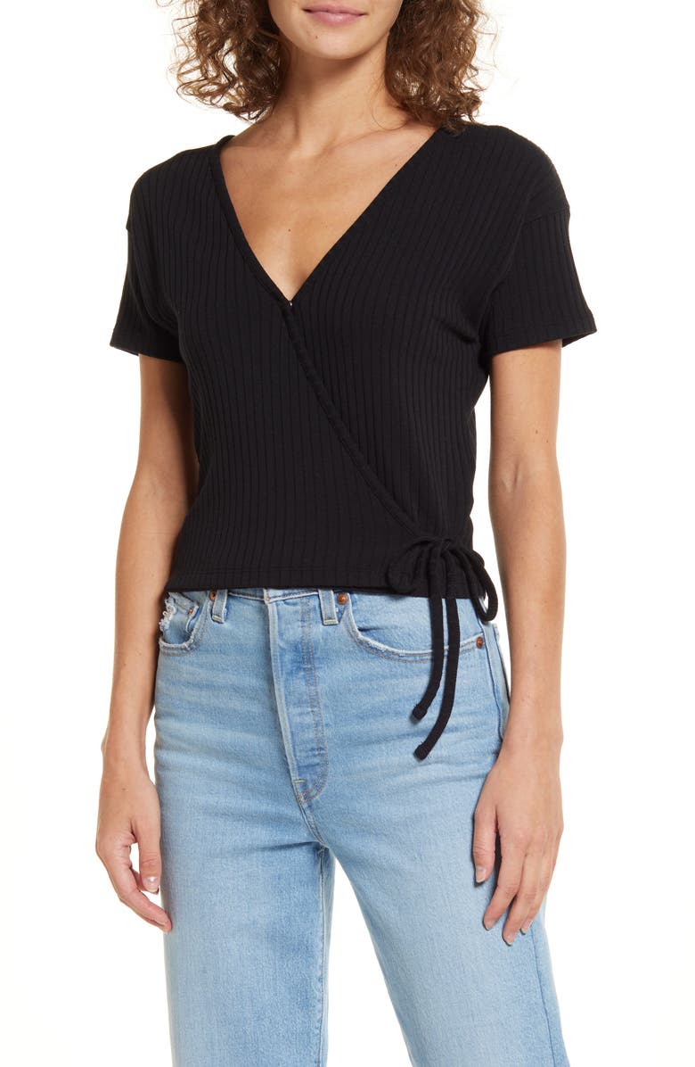 Madewell Ribbed Wrap Crop Top, Main, color,
