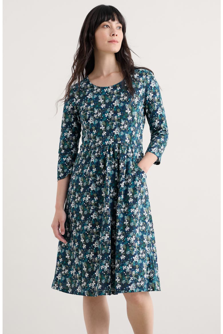 Enor Print Organic Cotton Fit & Flare Dress, Alternate, color, MOORLAND FLORAL MARITIME